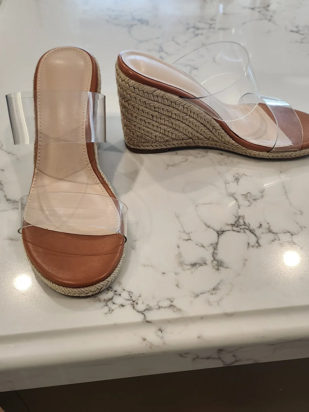 Clear Strap Espadrille Wedge Sandals With Cushioned Footbed, 7.5,Like New